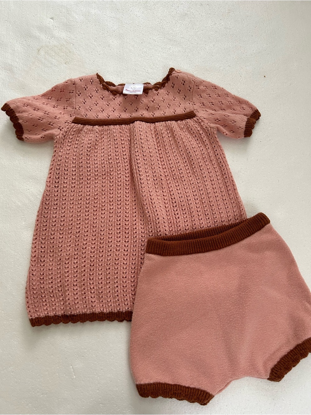 Hanna Andersson heirloom pointelle knit sweater dress & bloomers set 70 pink &